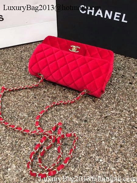 Chanel mini Classic Flap Bag Original Red Velvet Leather A1116 Gold