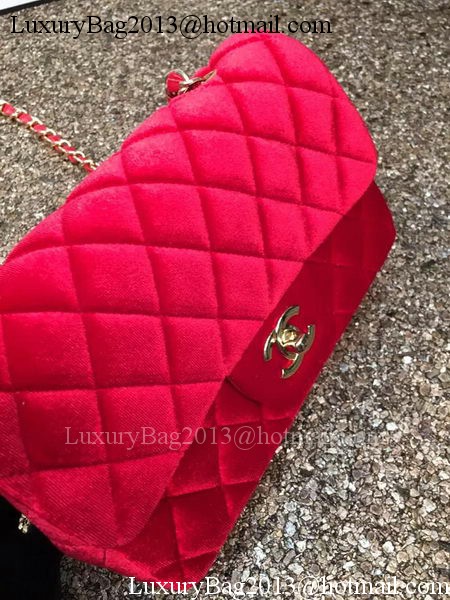 Chanel mini Classic Flap Bag Original Red Velvet Leather A1116 Gold