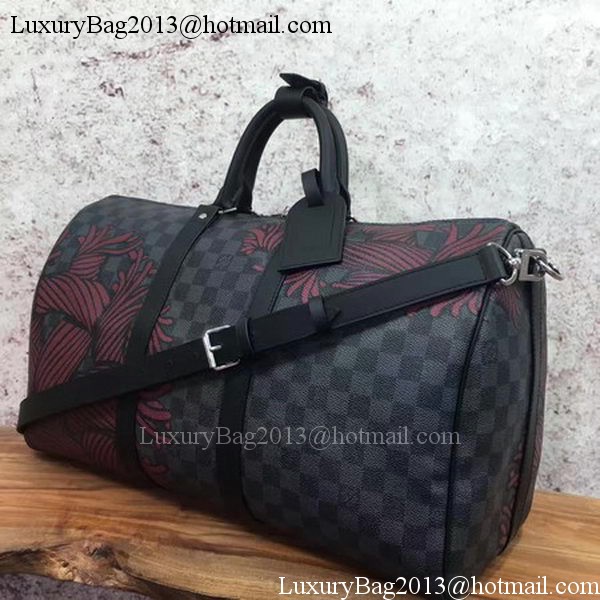 Louis Vuitton Damier Graphite Canvas KEEPALL BANDOULIERE 45 N41701 Red