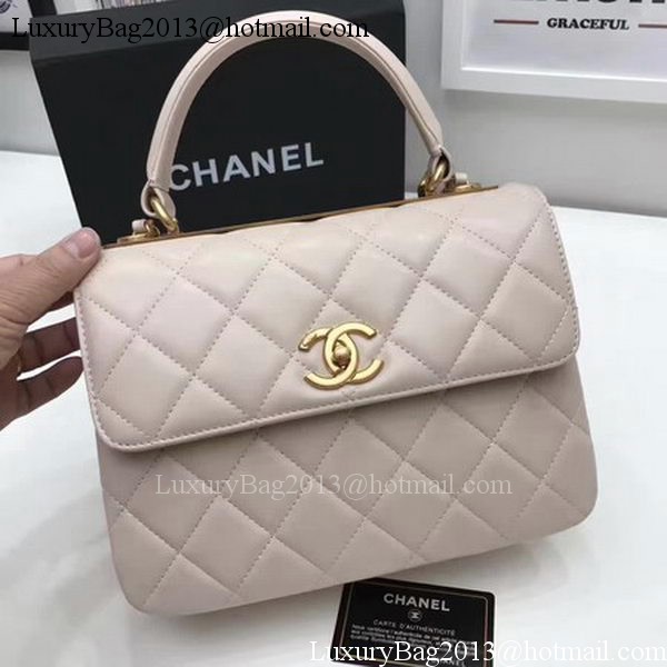 Chanel Classic Top Handle Bag Apricot Sheepskin Leather A92991 Gold