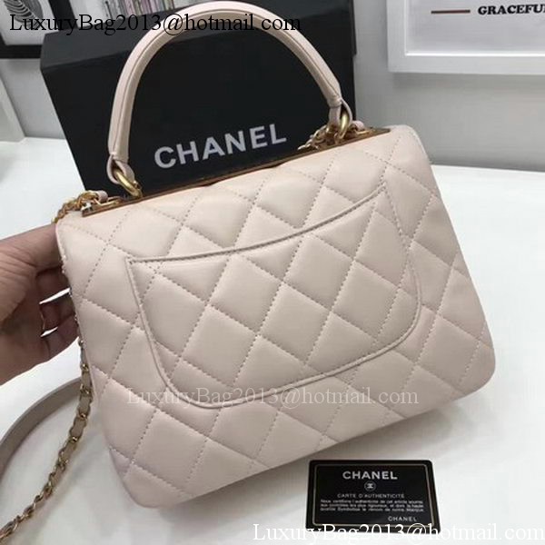 Chanel Classic Top Handle Bag Apricot Sheepskin Leather A92991 Gold