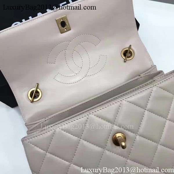 Chanel Classic Top Handle Bag Apricot Sheepskin Leather A92991 Gold