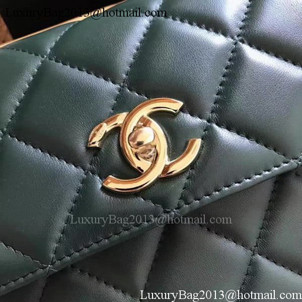 Chanel Classic Top Handle Bag Green Sheepskin Leather A92991 Gold