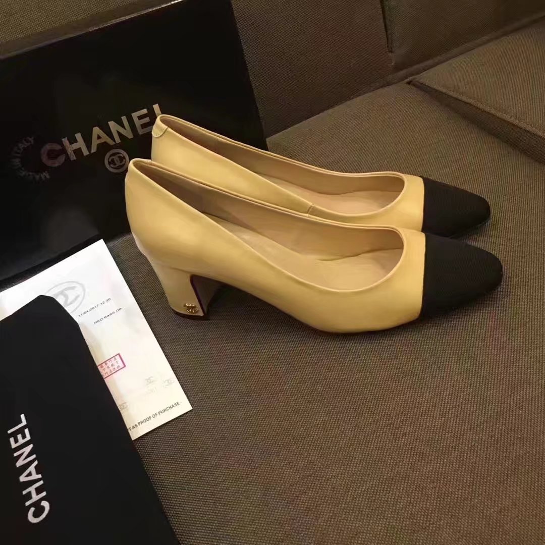 Chanel Pump Leather CH2146 Apricot&Black