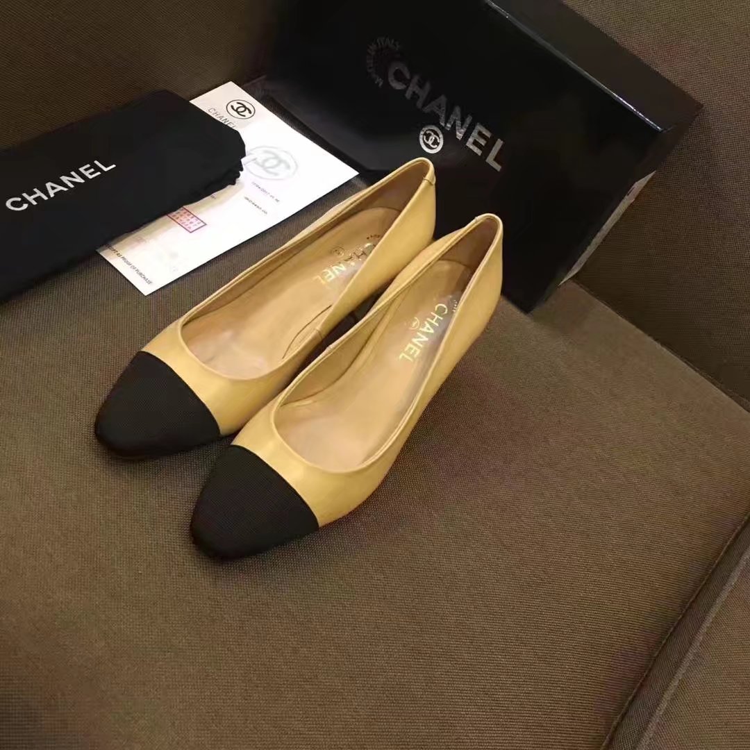 Chanel Pump Leather CH2146 Apricot&Black