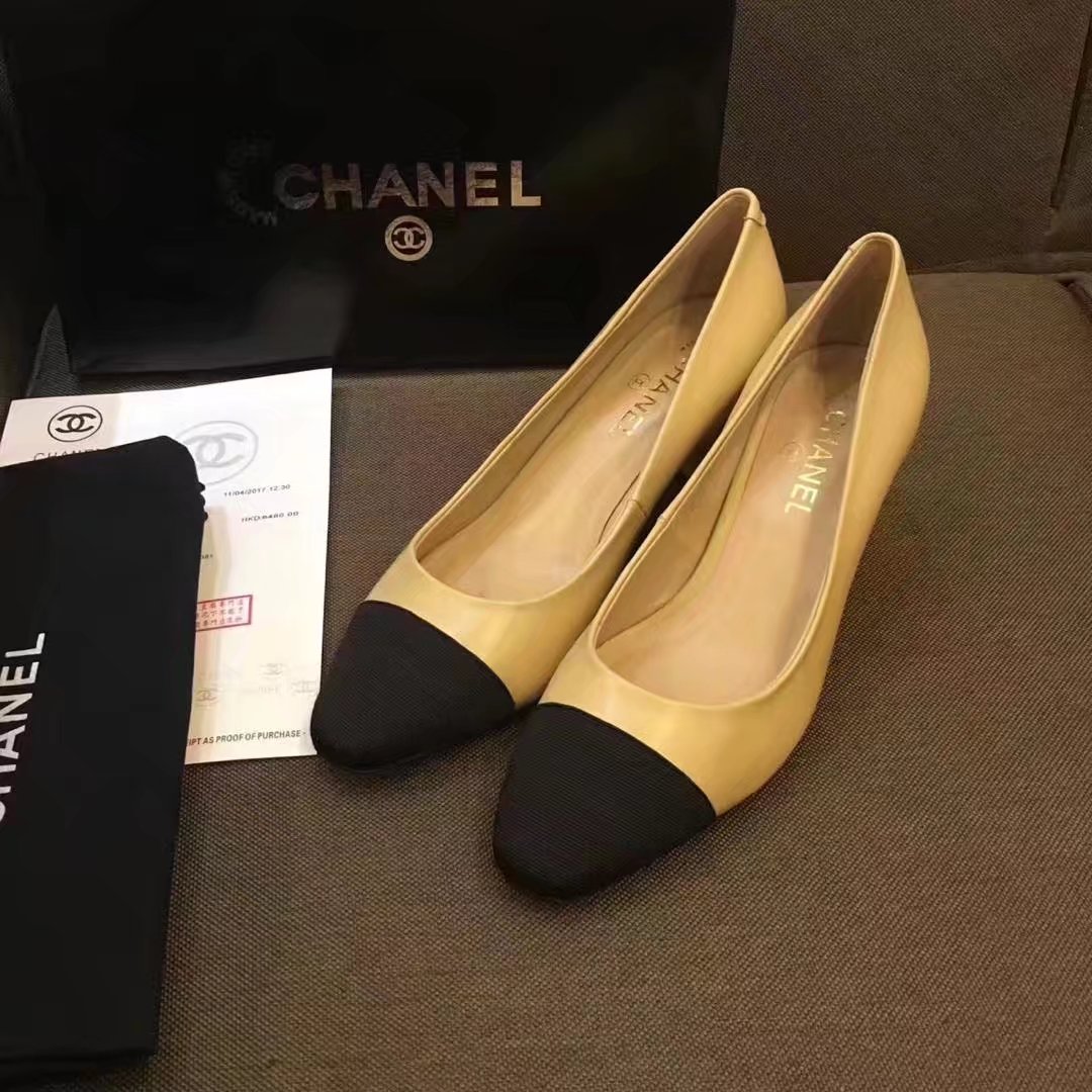 Chanel Pump Leather CH2146 Apricot&Black