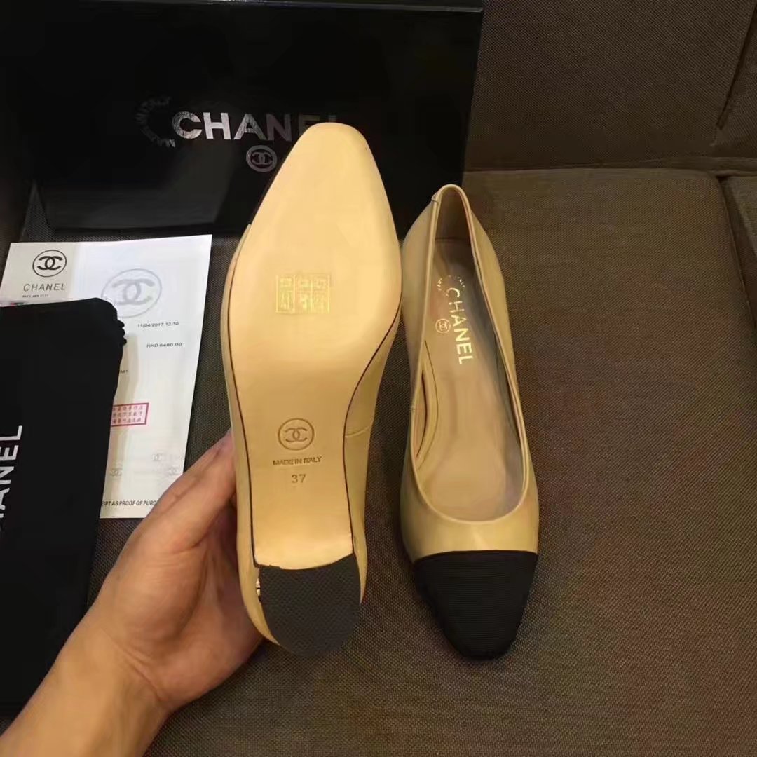 Chanel Pump Leather CH2146 Apricot&Black