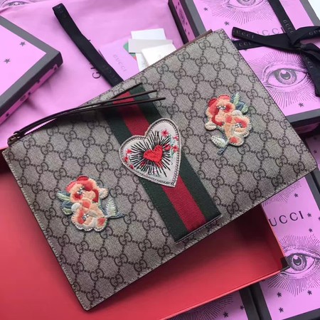 Gucci Embroidered GG Supreme Pouch 431416 Brown