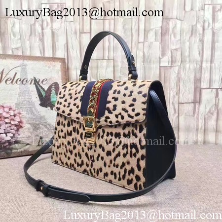 Gucci Sylvie Leather Top Handle Bag 431665 Leopard