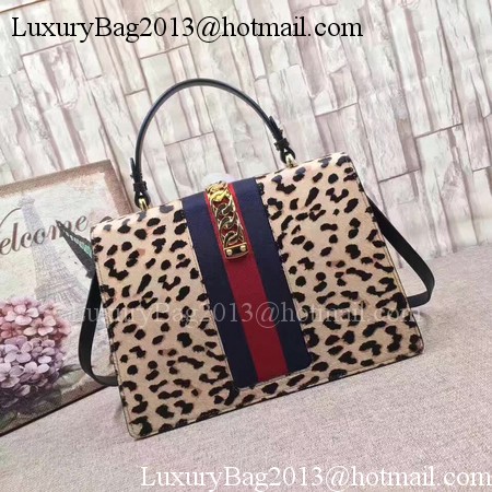 Gucci Sylvie Leather Top Handle Bag 431665 Leopard