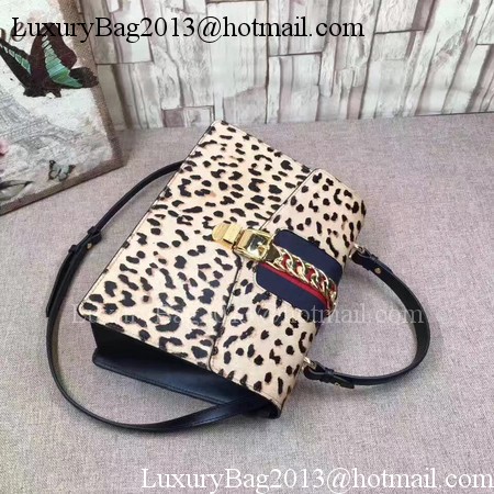 Gucci Sylvie Leather Top Handle Bag 431665 Leopard