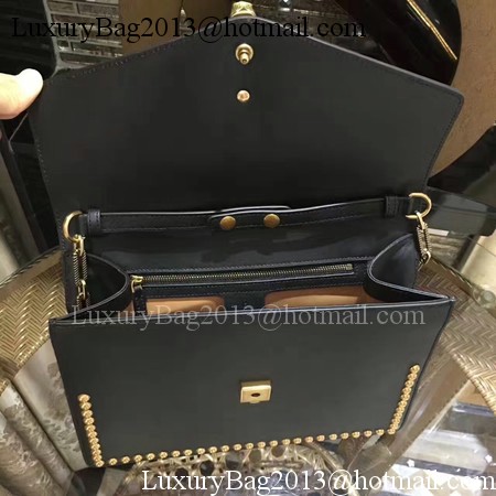 Gucci Broche Glossy Leather Top Handle Bag 466434 Black