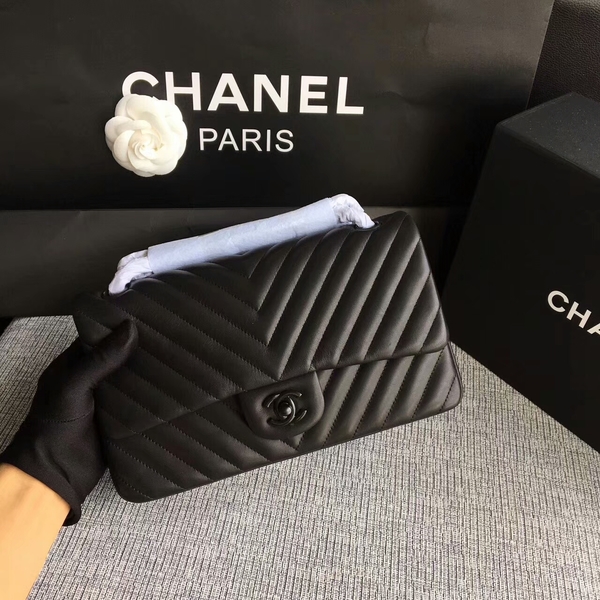 Chanel Flap Shoulder Bags Black Original Sheepskin CF1112