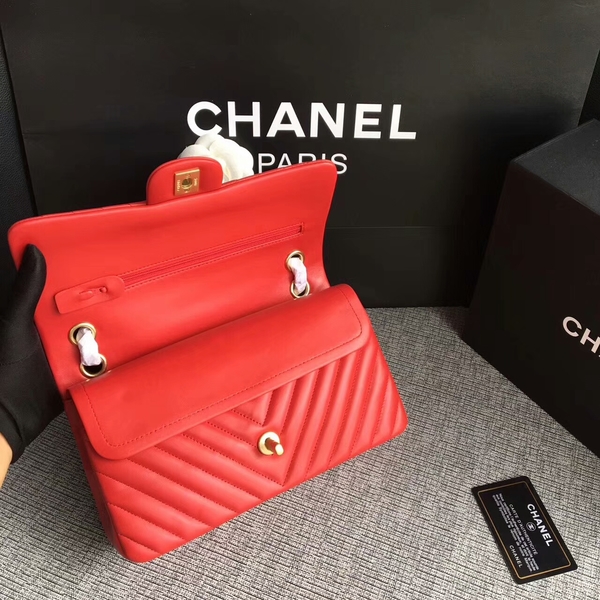 Chanel Flap Shoulder Bags Red Original Sheepskin CF1112 Glod