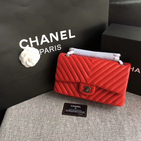 Chanel Flap Shoulder Bags Red Original Sheepskin CF1112 Silver