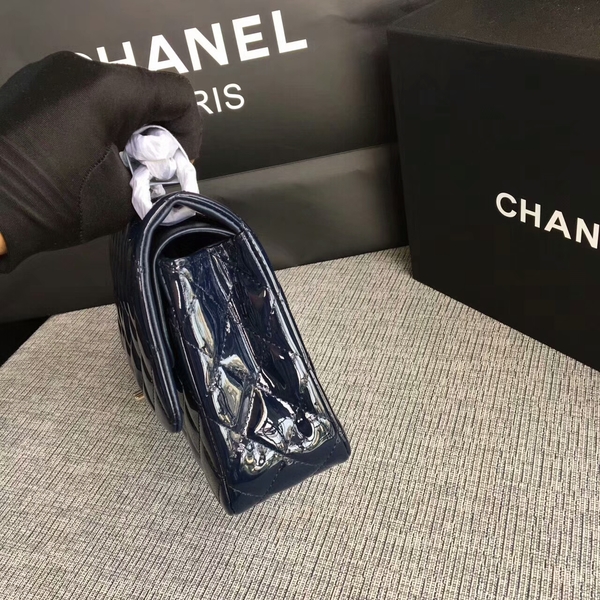 Chanel Flap Shoulder Bags Dark Blue Original Patent Leather CF1112 Silver