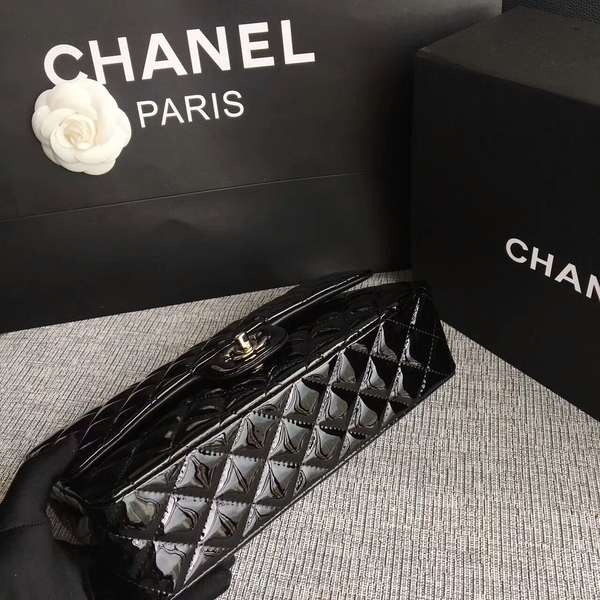 Chanel Flap Shoulder Bags Black Original Patent Leather CF1112 Silver