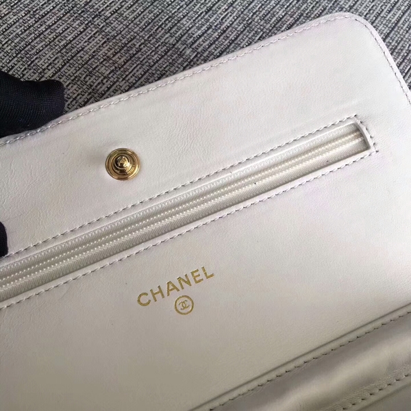 Chanel WOC Flap Bag White Original Sheepskin Leather 33814 Glod