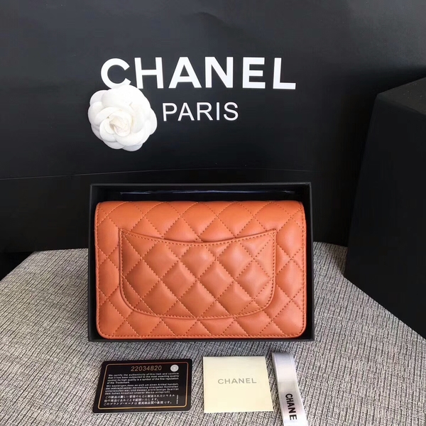 Chanel WOC Flap Bag Orange Original Sheepskin Leather 33814 Glod