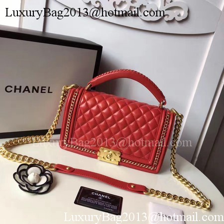 Boy Chanel Top Handle Flap Bag Original Sheepskin Leather A94804 Red