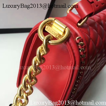 Boy Chanel Top Handle Flap Bag Original Sheepskin Leather A94804 Red