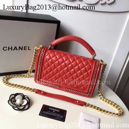 Boy Chanel Top Handle Flap Bag Original Sheepskin Leather A94804 Red