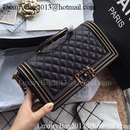 Boy Chanel Top Handle Flap Bag Original Sheepskin Leather CHA6600 Black