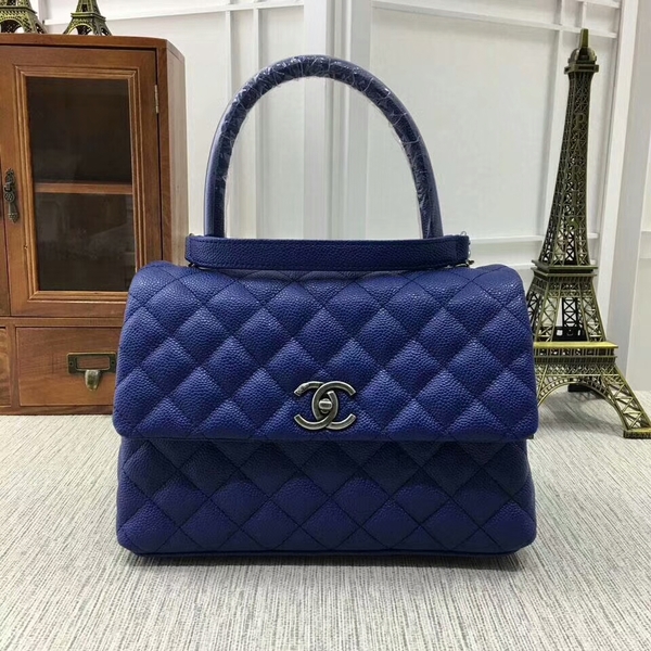 Chanel Caviar Leather Top Handle Bag 92991 Blue