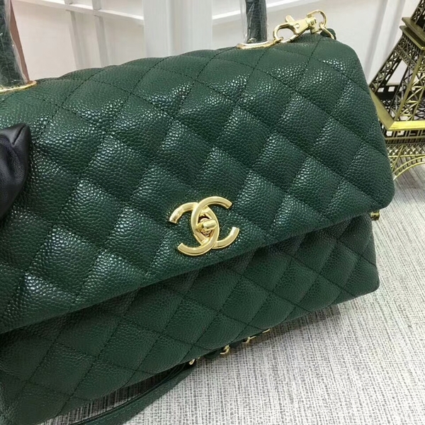 Chanel Caviar Leather Top Handle Bag 92991 Green