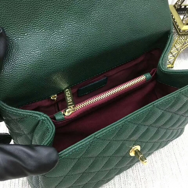 Chanel Caviar Leather Top Handle Bag 92991 Green