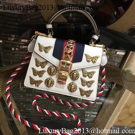 Gucci Sylvie Animal Studs Leather mini Bag 470270 White