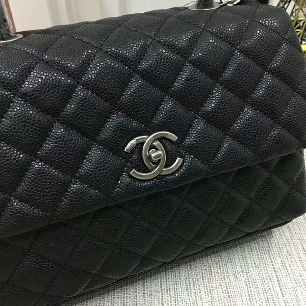 Chanel Caviar Leather Black Top Handle Bag 92991 Silver