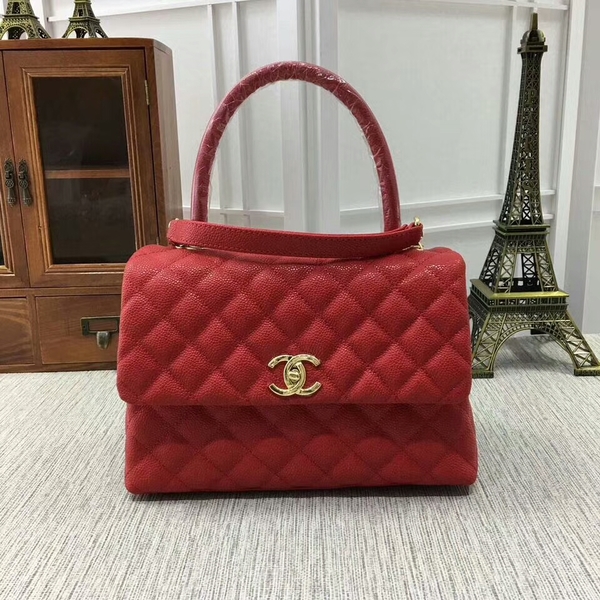 Chanel Caviar Leather Red Top Handle Bag 92991 Glod