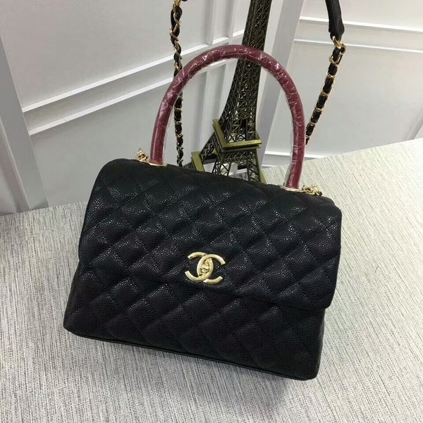 Chanel Caviar Leather Top Handle Bag 92991 Black