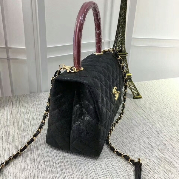 Chanel Caviar Leather Top Handle Bag 92991 Black