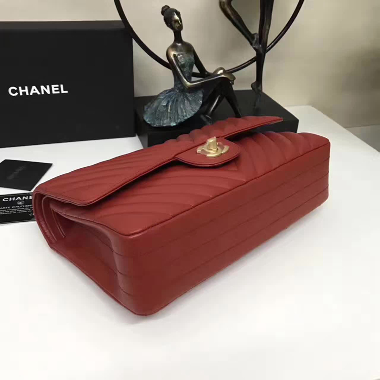 Chanel Flap Shoulder Bags Red Sheepskin Leather A1112 Glod