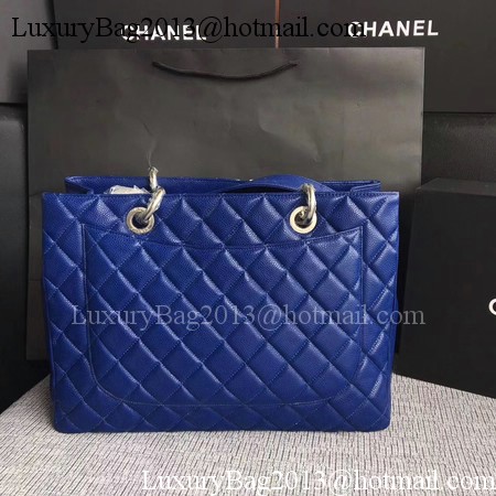 Chanel LE Boy Grand Shopping Tote Bag GST Blue Cannage Pattern A50995 Silver