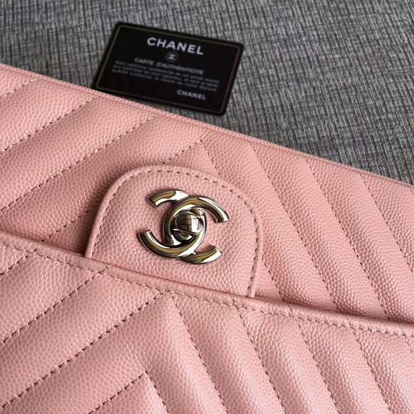 Chanel Flap Shoulder Bags Pink Original Calfskin Leather CF1112 Silver