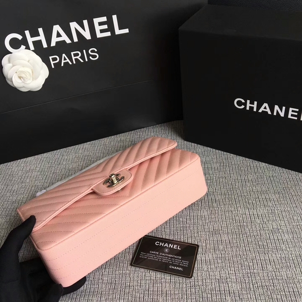 Chanel Flap Shoulder Bags Pink Original Calfskin Leather CF1112 Silver