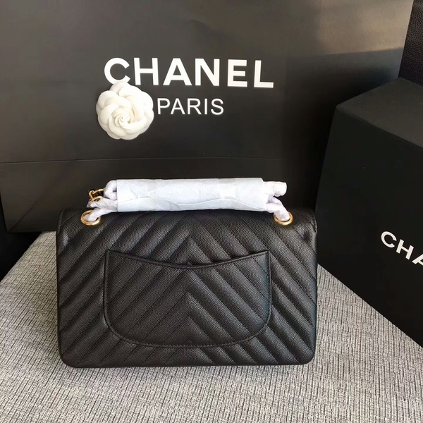 Chanel Flap Shoulder Bags Black Original Calfskin Leather CF1112 Glod