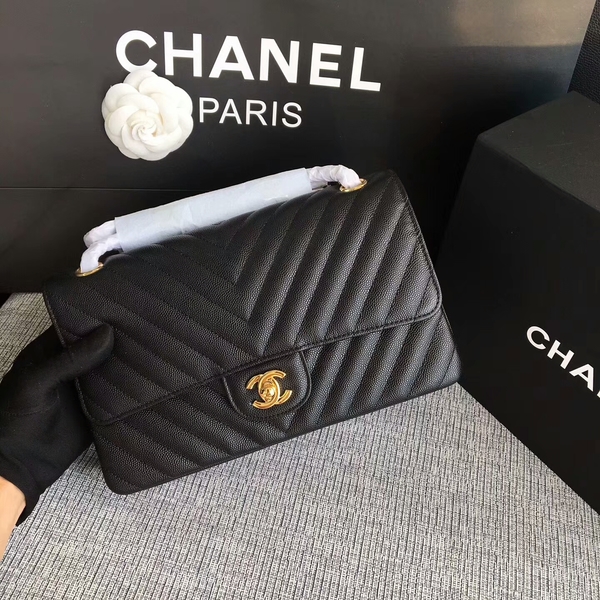 Chanel Flap Shoulder Bags Black Original Calfskin Leather CF1112 Glod