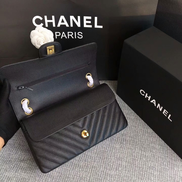 Chanel Flap Shoulder Bags Black Original Calfskin Leather CF1112 Glod