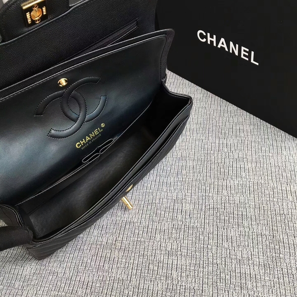 Chanel Flap Shoulder Bags Black Original Calfskin Leather CF1112 Glod