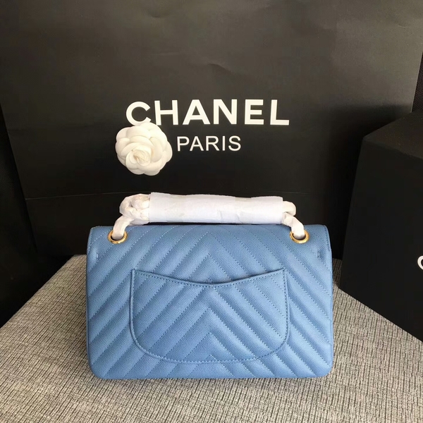 Chanel Flap Shoulder Bags Skyblue Original Calfskin Leather CF1112 Glod