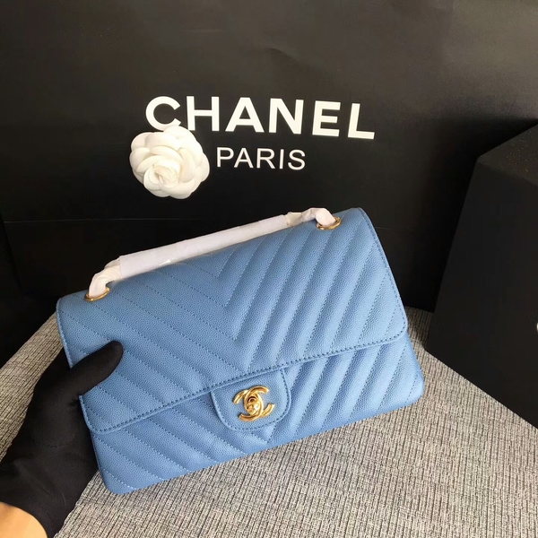 Chanel Flap Shoulder Bags Skyblue Original Calfskin Leather CF1112 Glod