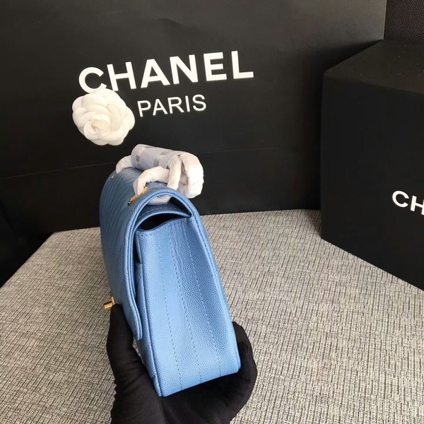 Chanel Flap Shoulder Bags Skyblue Original Calfskin Leather CF1112 Glod