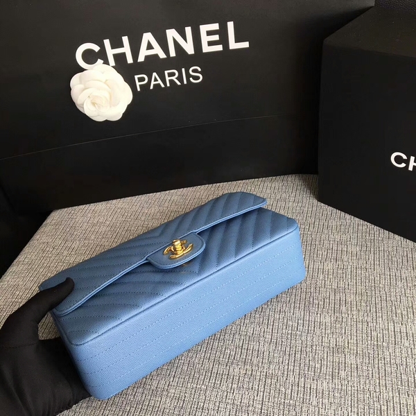 Chanel Flap Shoulder Bags Skyblue Original Calfskin Leather CF1112 Glod