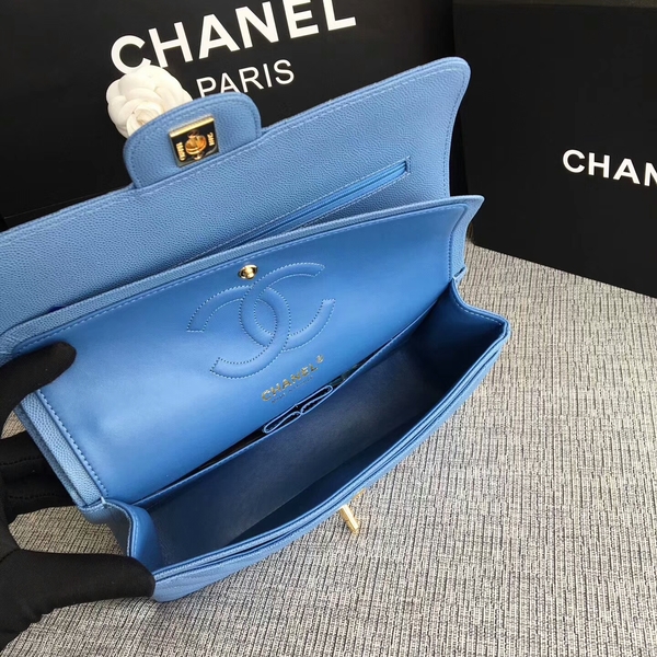 Chanel Flap Shoulder Bags Skyblue Original Calfskin Leather CF1112 Glod