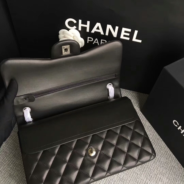 Chanel Flap Shoulder Bags Black Original Lambskin Leather CF1113 Silver