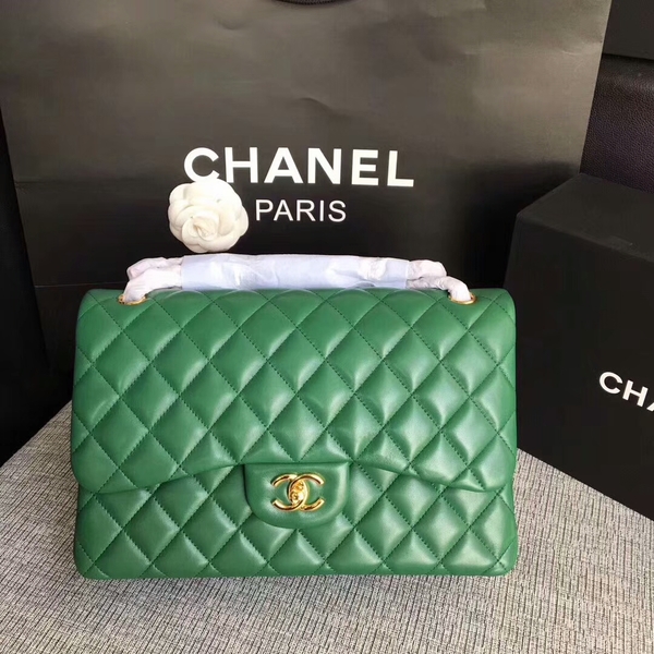 Chanel Flap Shoulder Bags Green Original Lambskin Leather CF1113 Glod